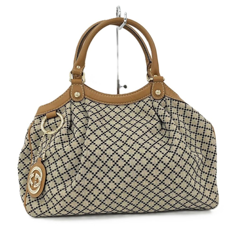Gucci Diamante Handbag Canvas Leather Brown